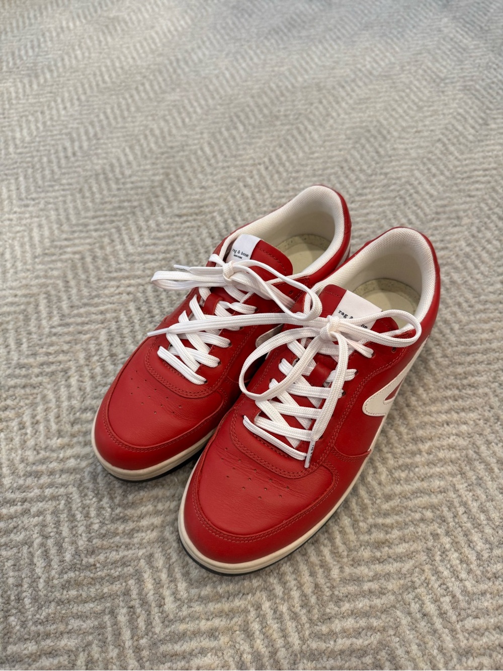 rag & bone Red Leather Low-Top Sneakers with White Accents